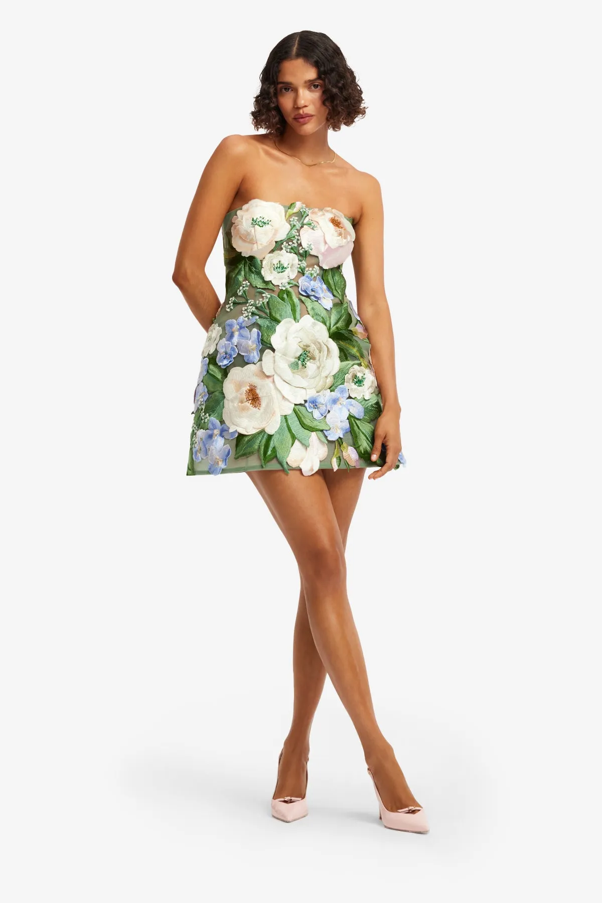 Roselle Floral Hand-Embroidered Bustier Mini Dress - Blossom sold by LEO LIN product image thumbnail 3