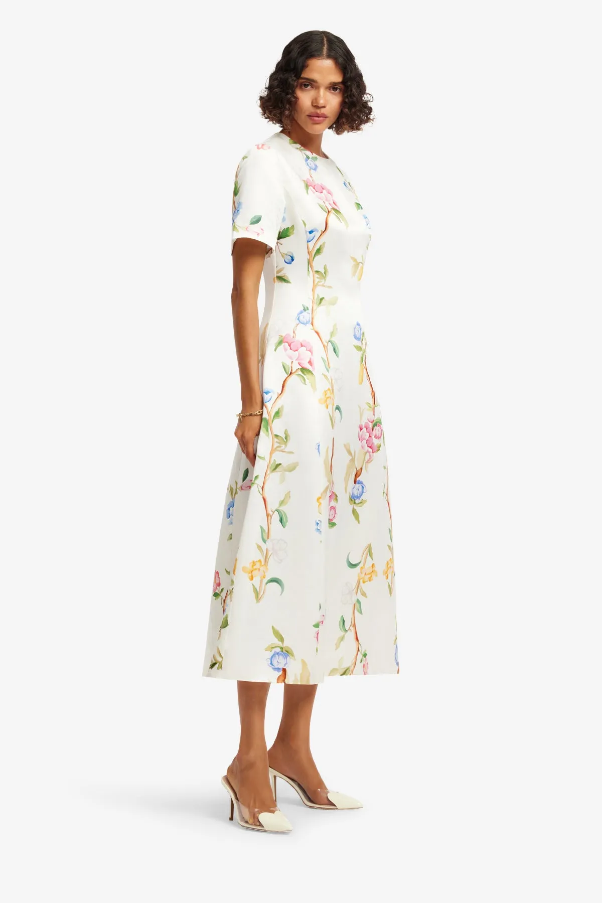 Caroline Short Sleeve Midi Dress - Lemon Vine Print in Snow sold by LEO LIN product image thumbnail 4