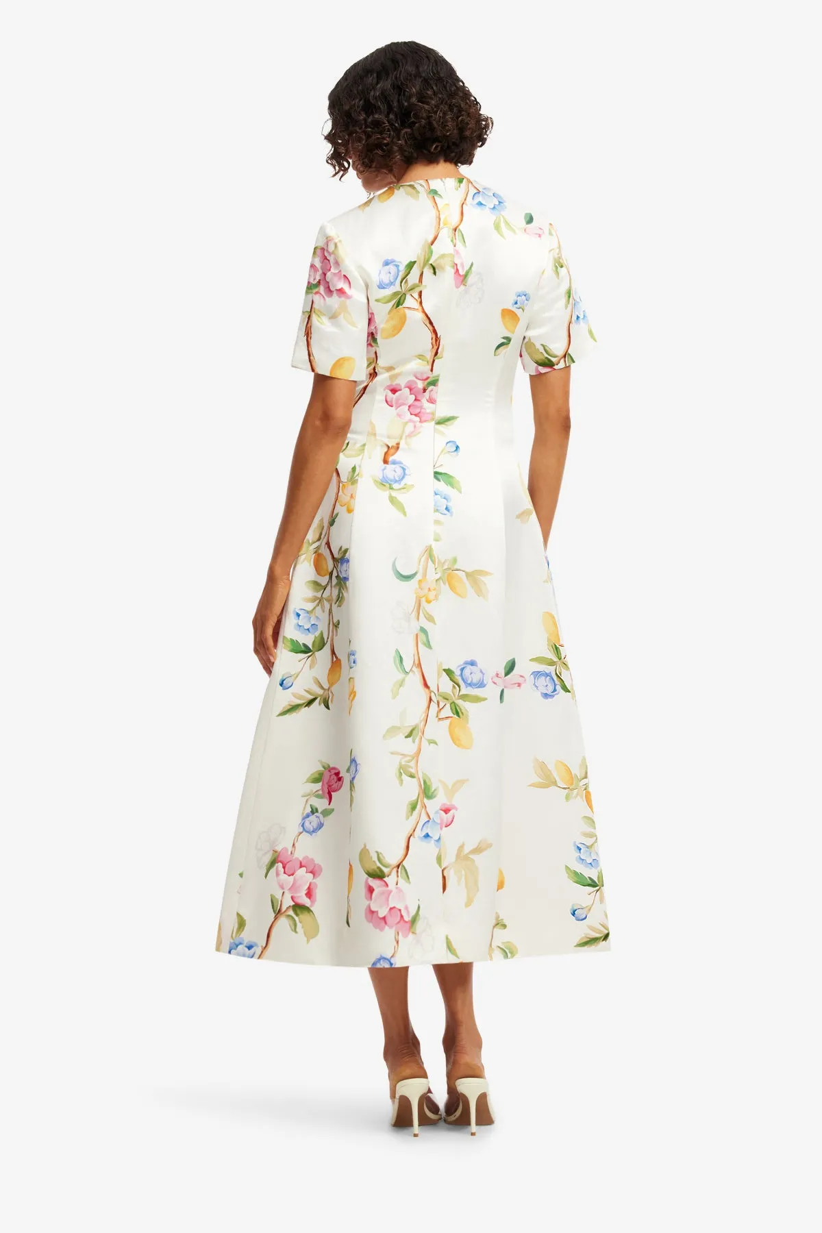Caroline Short Sleeve Midi Dress - Lemon Vine Print in Snow sold by LEO LIN product image thumbnail 5