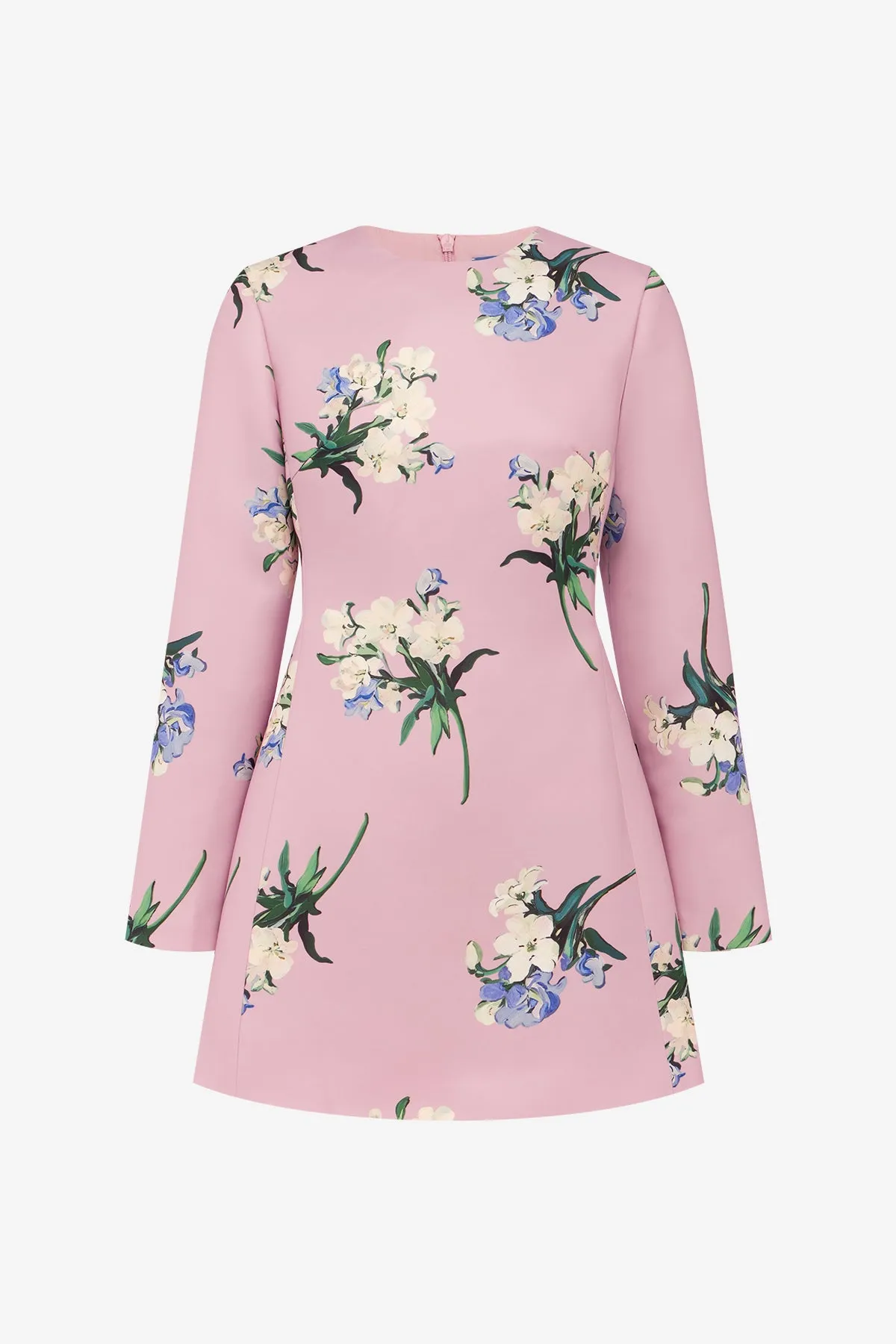 Aliza Long Sleeve Mini Dress - Bouquet Print in Pastel Pink sold by LEO LIN