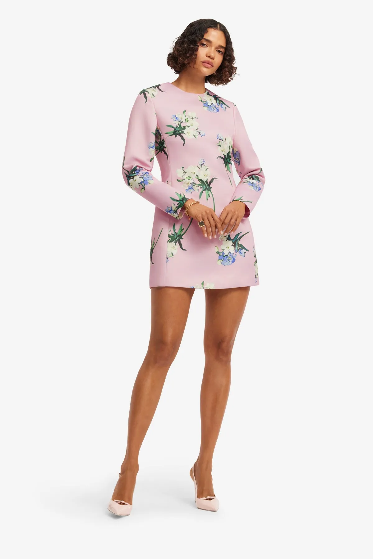 Aliza Long Sleeve Mini Dress - Bouquet Print in Pastel Pink sold by LEO LIN product image thumbnail 3