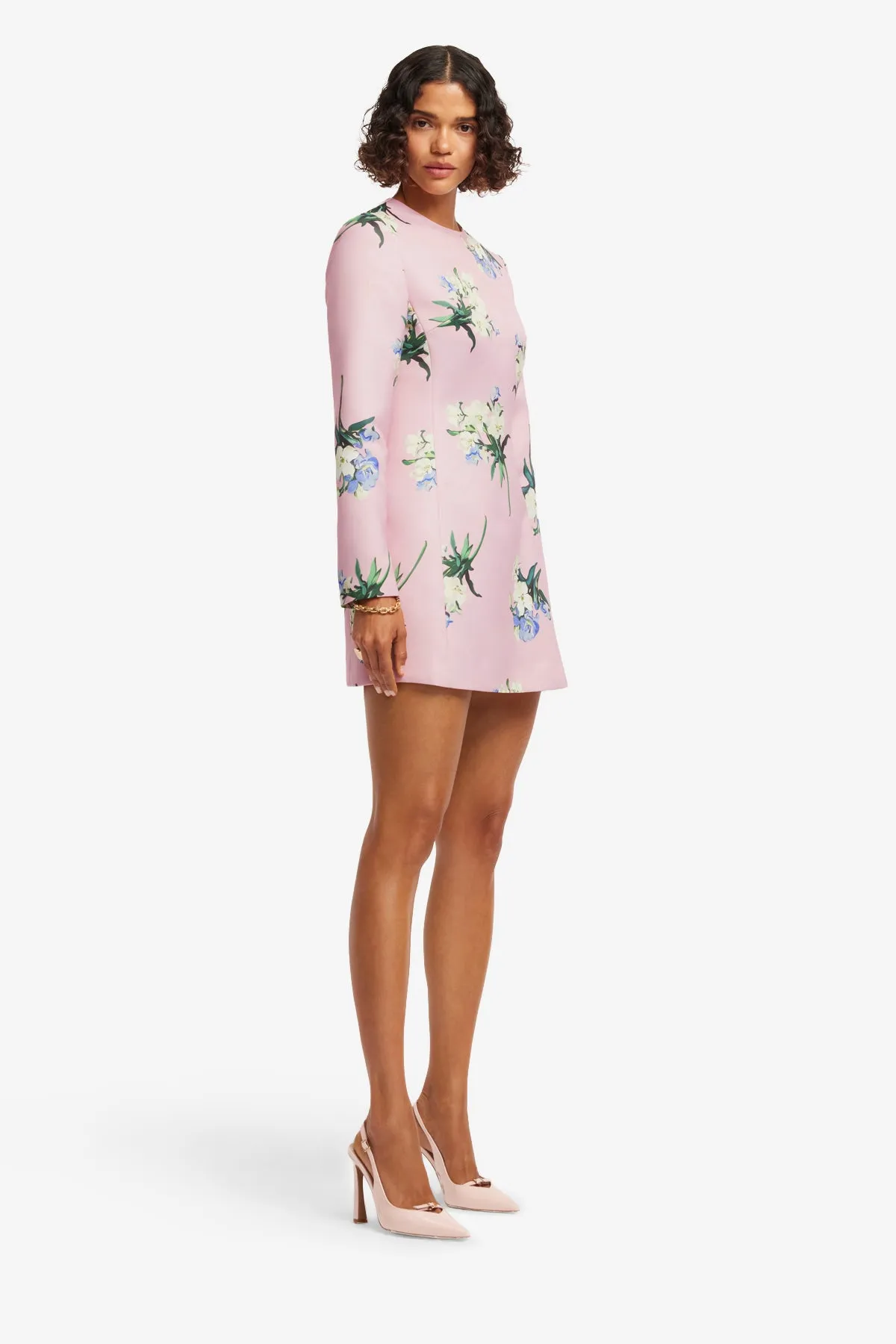 Aliza Long Sleeve Mini Dress - Bouquet Print in Pastel Pink sold by LEO LIN product image thumbnail 4