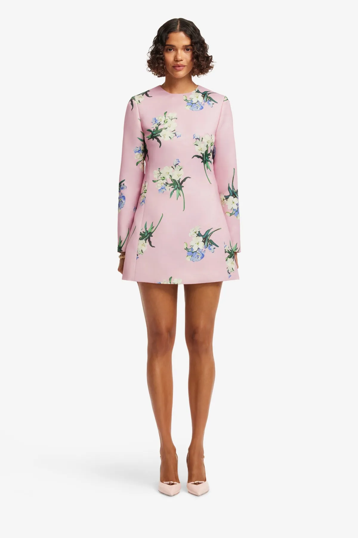 Aliza Long Sleeve Mini Dress - Bouquet Print in Pastel Pink sold by LEO LIN product image thumbnail 2