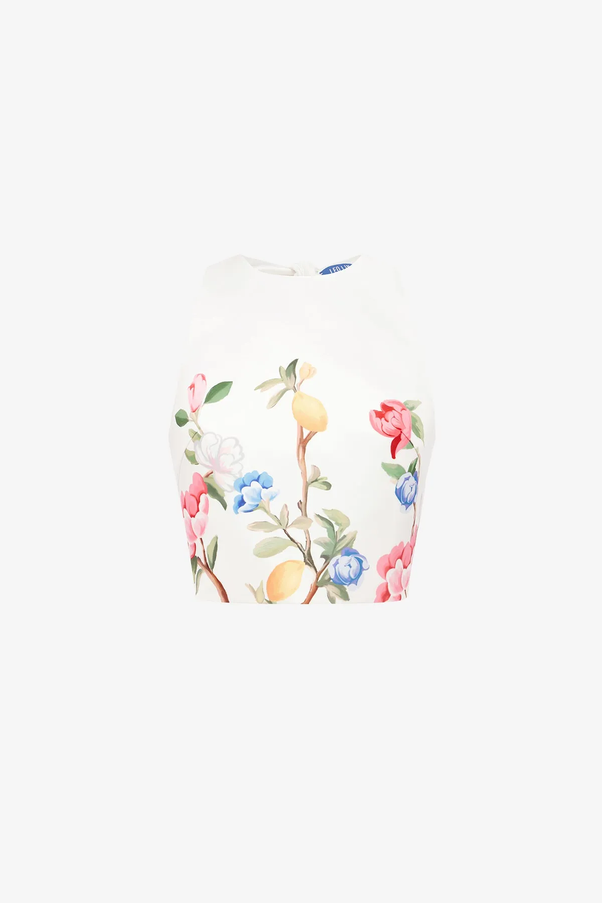 Ella Bow Backless Top - Lemon Vine Print in Snow sold by LEO LIN