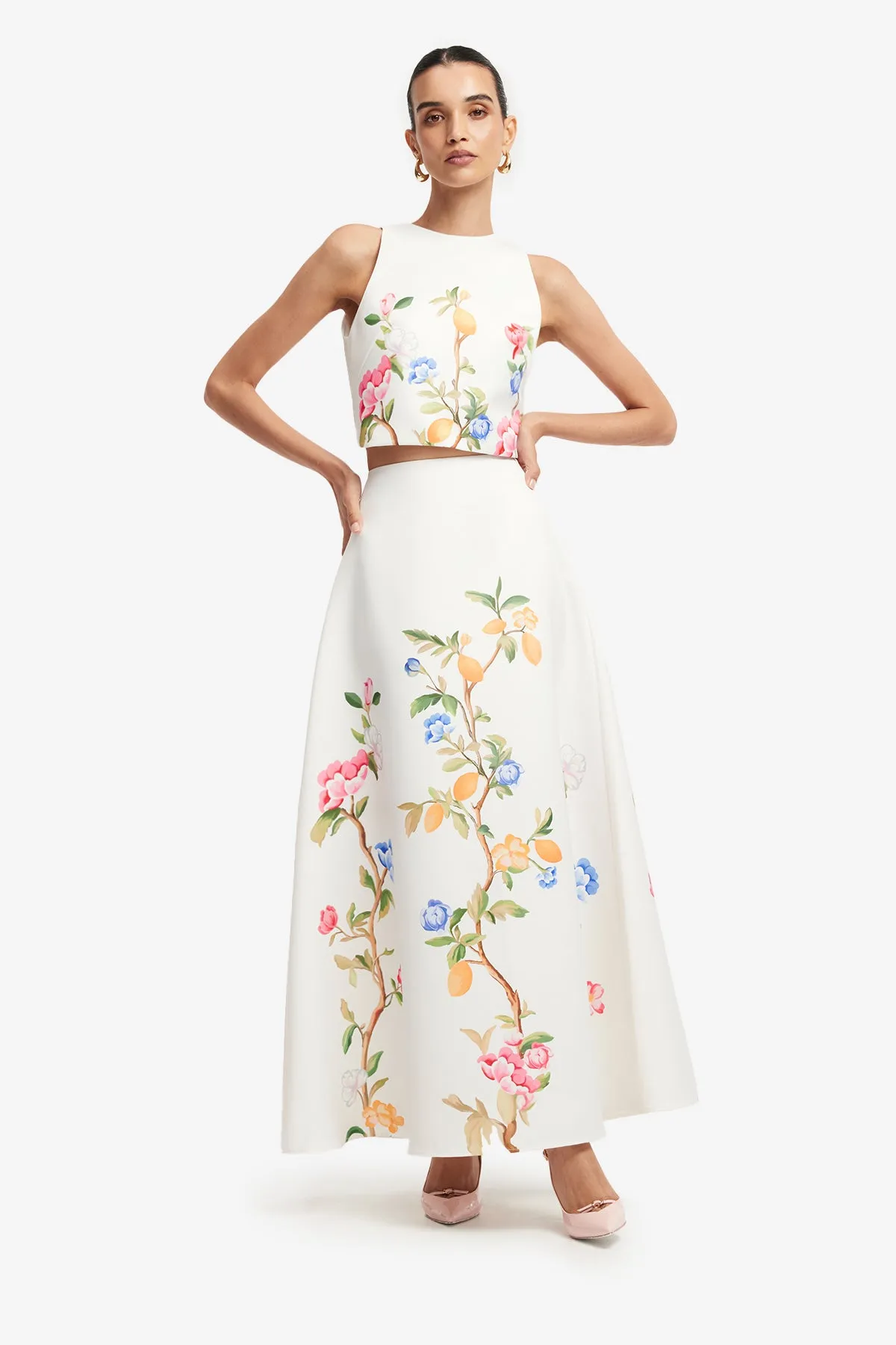 Ella Bow Backless Top - Lemon Vine Print in Snow sold by LEO LIN product image thumbnail 3