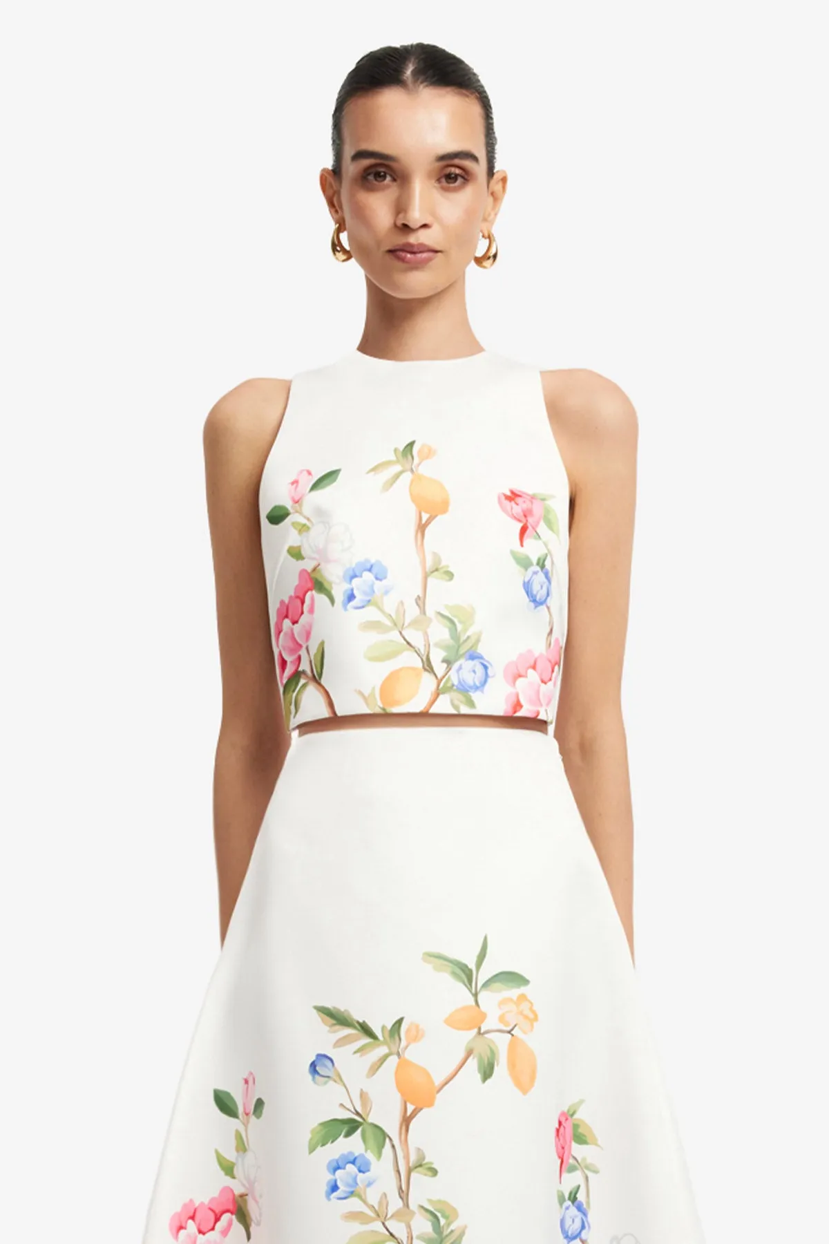 Ella Bow Backless Top - Lemon Vine Print in Snow sold by LEO LIN product image thumbnail 2