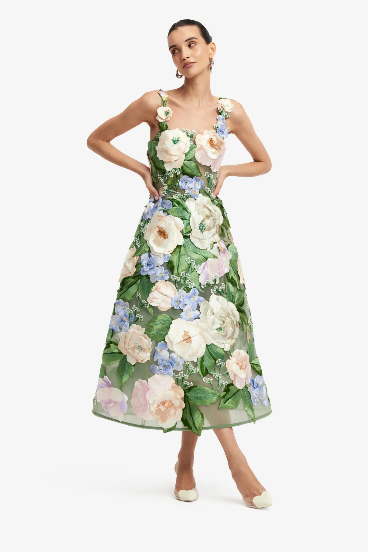 Beatrice Floral Hand-Embroidered Midi Dress - Blossom sold by LEO LIN product image thumbnail 3