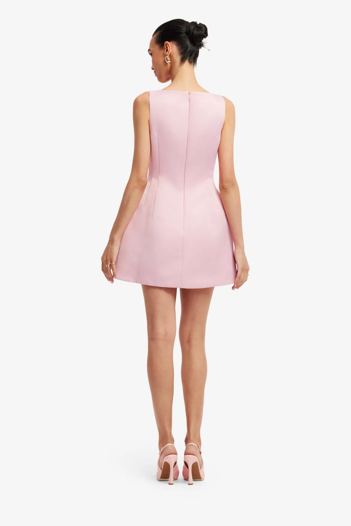 Ali Embroidered Boat Neck Mini Dress - Bouquet Print in Pastel Pink sold by LEO LIN product image thumbnail 5