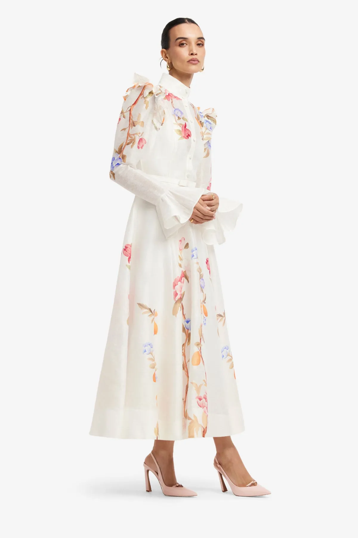 Selina Butterfly Sleeve Midi Dress - Lemon Vine Print in Snow sold by LEO LIN product image thumbnail 4