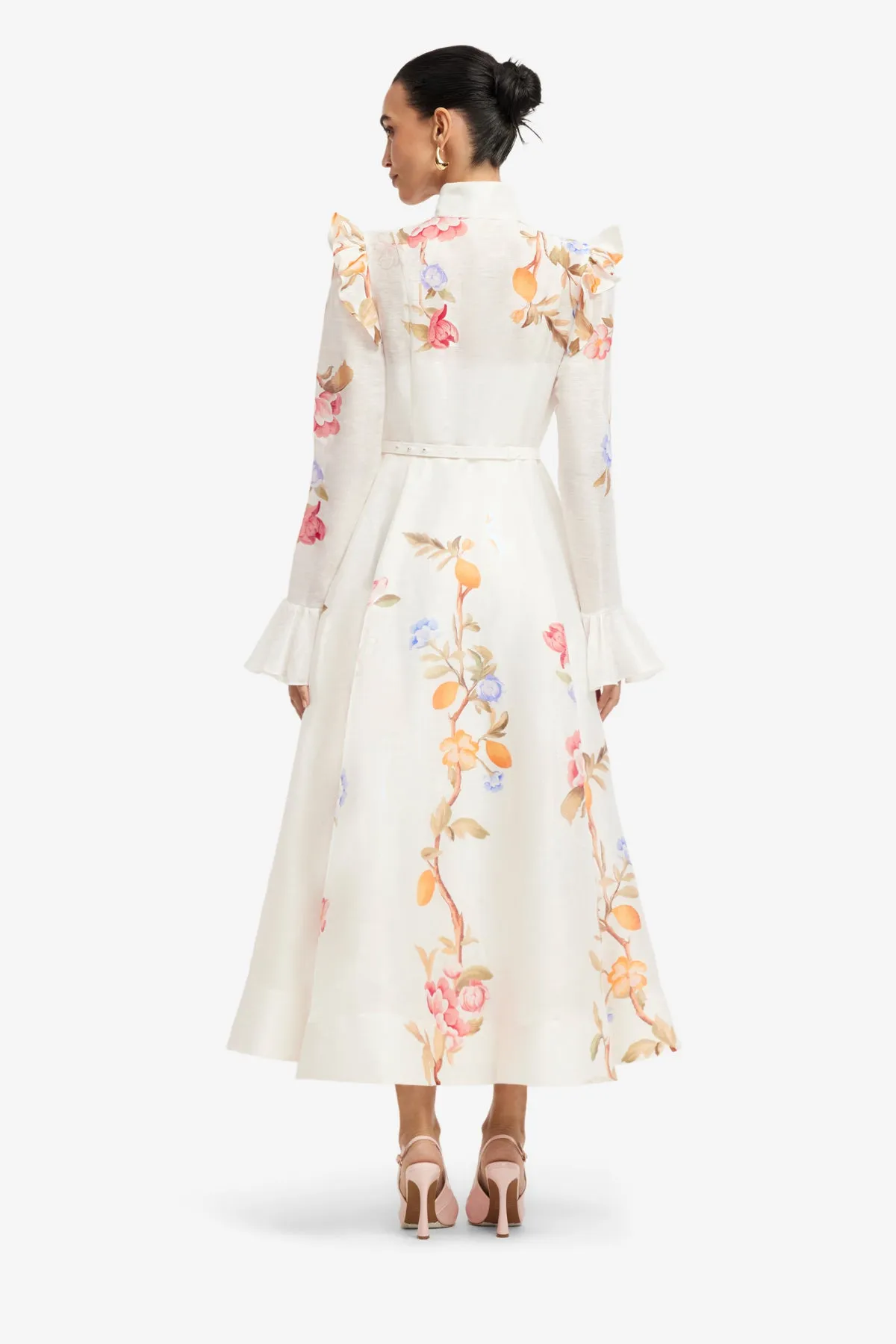 Selina Butterfly Sleeve Midi Dress - Lemon Vine Print in Snow sold by LEO LIN product image thumbnail 5