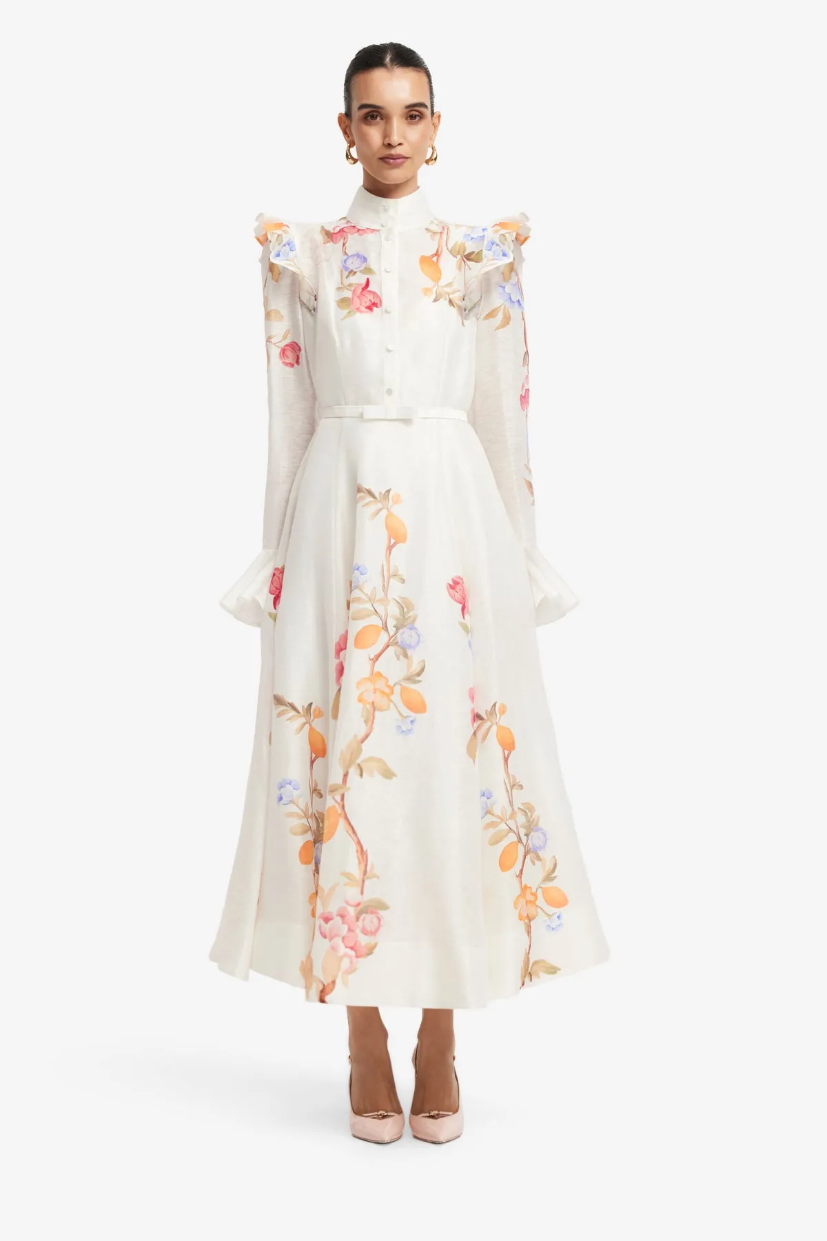 Selina Butterfly Sleeve Midi Dress - Lemon Vine Print in Snow sold by LEO LIN product image thumbnail 2