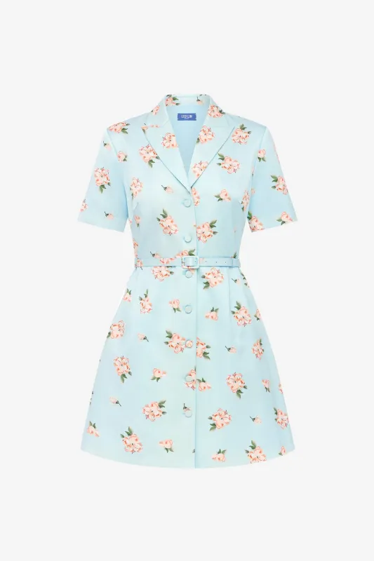 Brigitte Mini Dress - Ditsy Floral Print in Blue made by LEO LIN