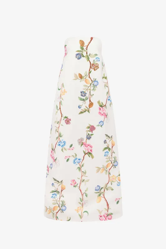 Phoebe Embellished Gown - Lemon Vine Print in Snow made by LEO LIN