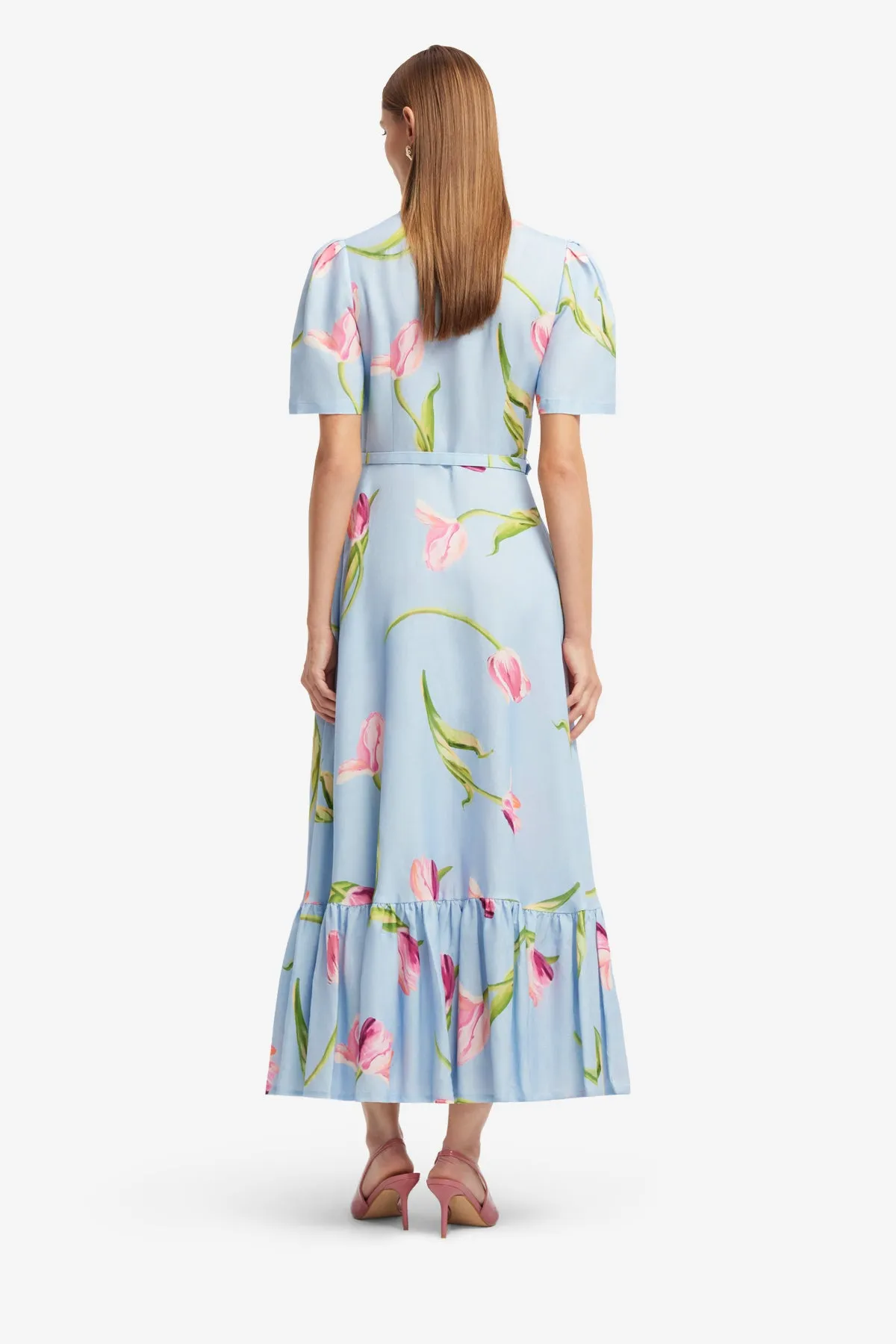 Becca Short Sleeve Midi Dress - Tulip Print in Blue sold by LEO LIN product image thumbnail 5