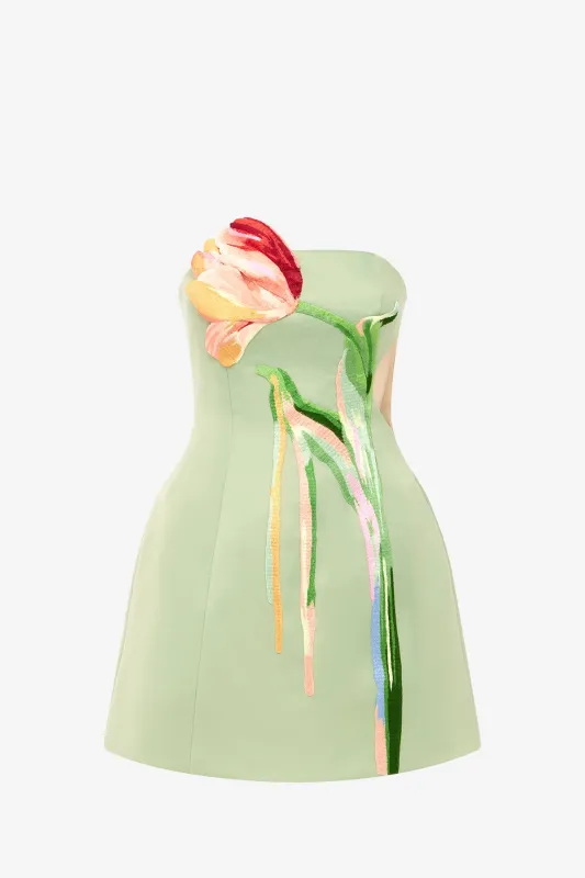 Roselle Cutout Bustier Mini Dress - Tulip Print in Green made by LEO LIN
