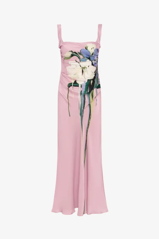 Valentina Maxi Dress - Bouquet Print in Pastel Pink made by LEO LIN