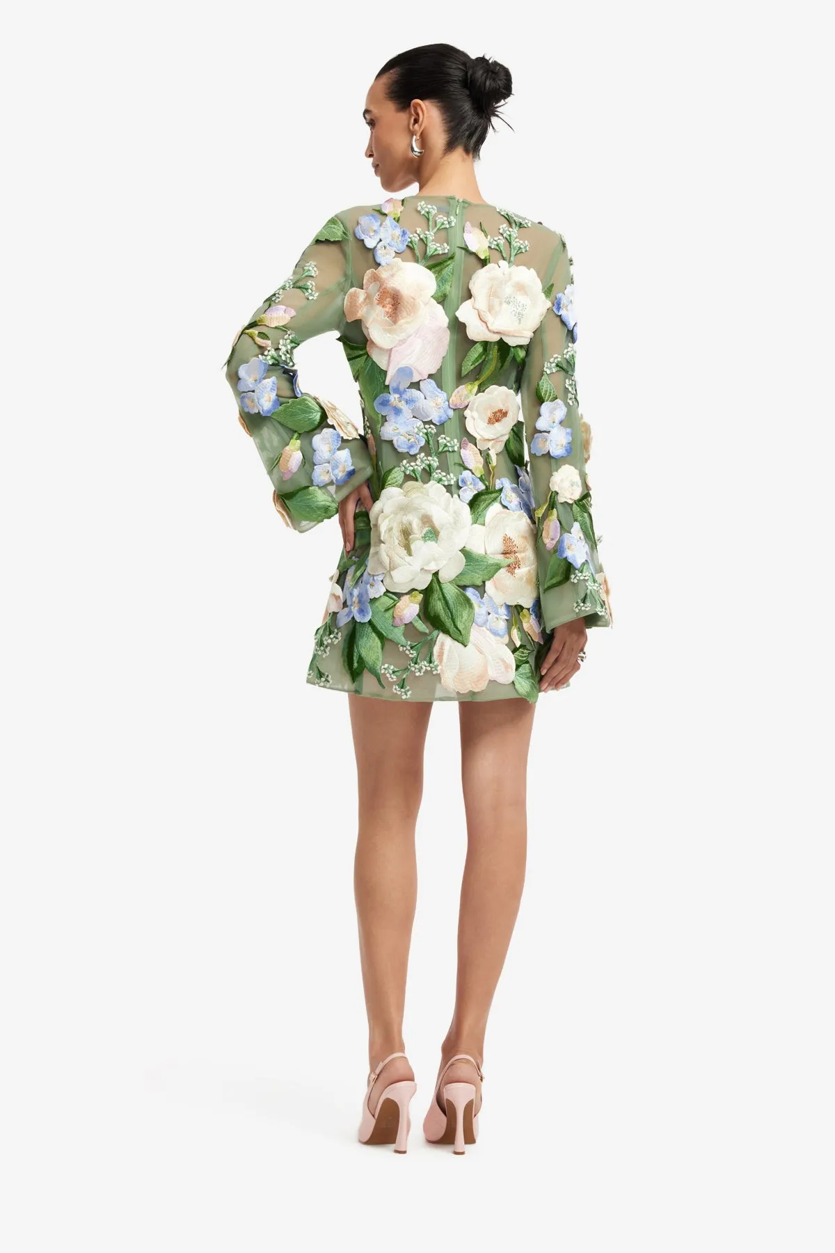 Suzanne Floral Hand-Embroidered Bell Sleeve Mini Dress - Blossom sold by LEO LIN product image thumbnail 5
