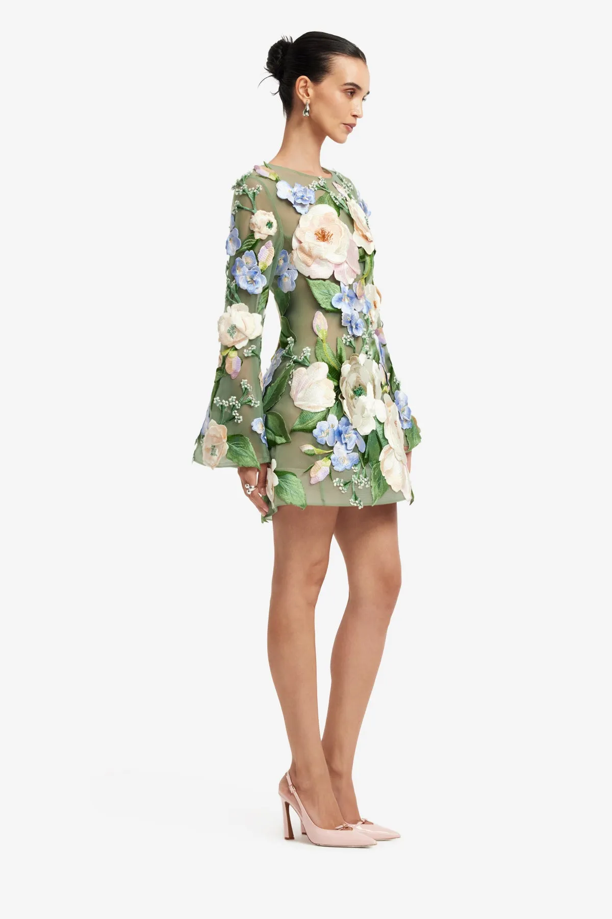 Suzanne Floral Hand-Embroidered Bell Sleeve Mini Dress - Blossom sold by LEO LIN product image thumbnail 4