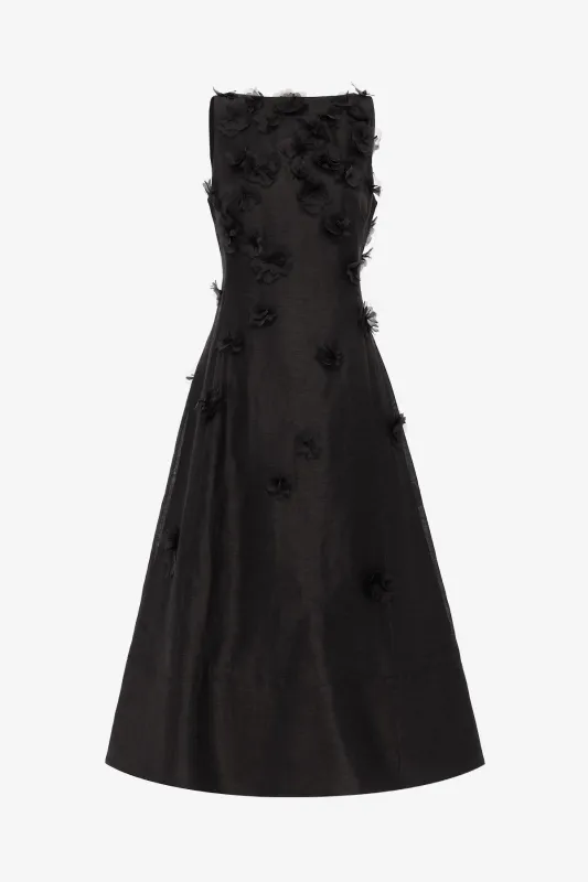 Cleo Petal Sleeveless Midi Dress - Ebony made by LEO LIN