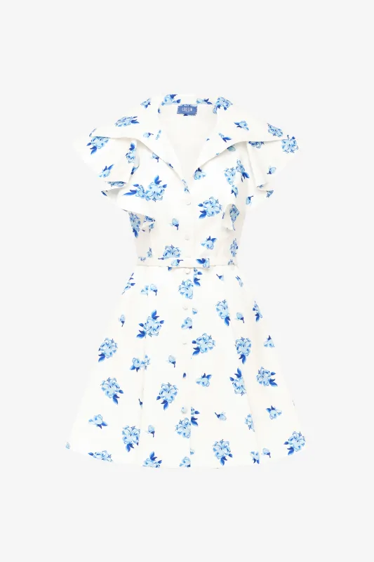 Isla Mini Dress - Ditsy Floral Print in Snow made by LEO LIN