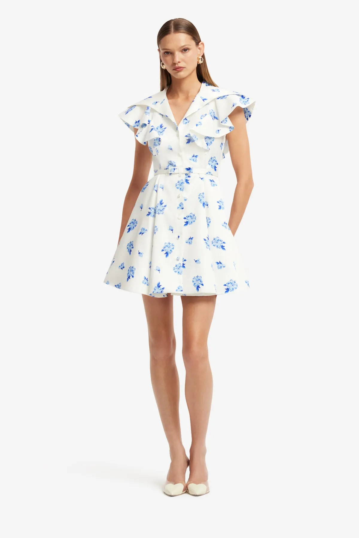 Isla Mini Dress - Ditsy Floral Print in Snow sold by LEO LIN product image thumbnail 3