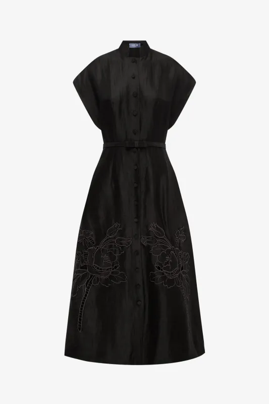 Aubrey Appliqué Shirt Midi Dress - Ebony made by LEO LIN