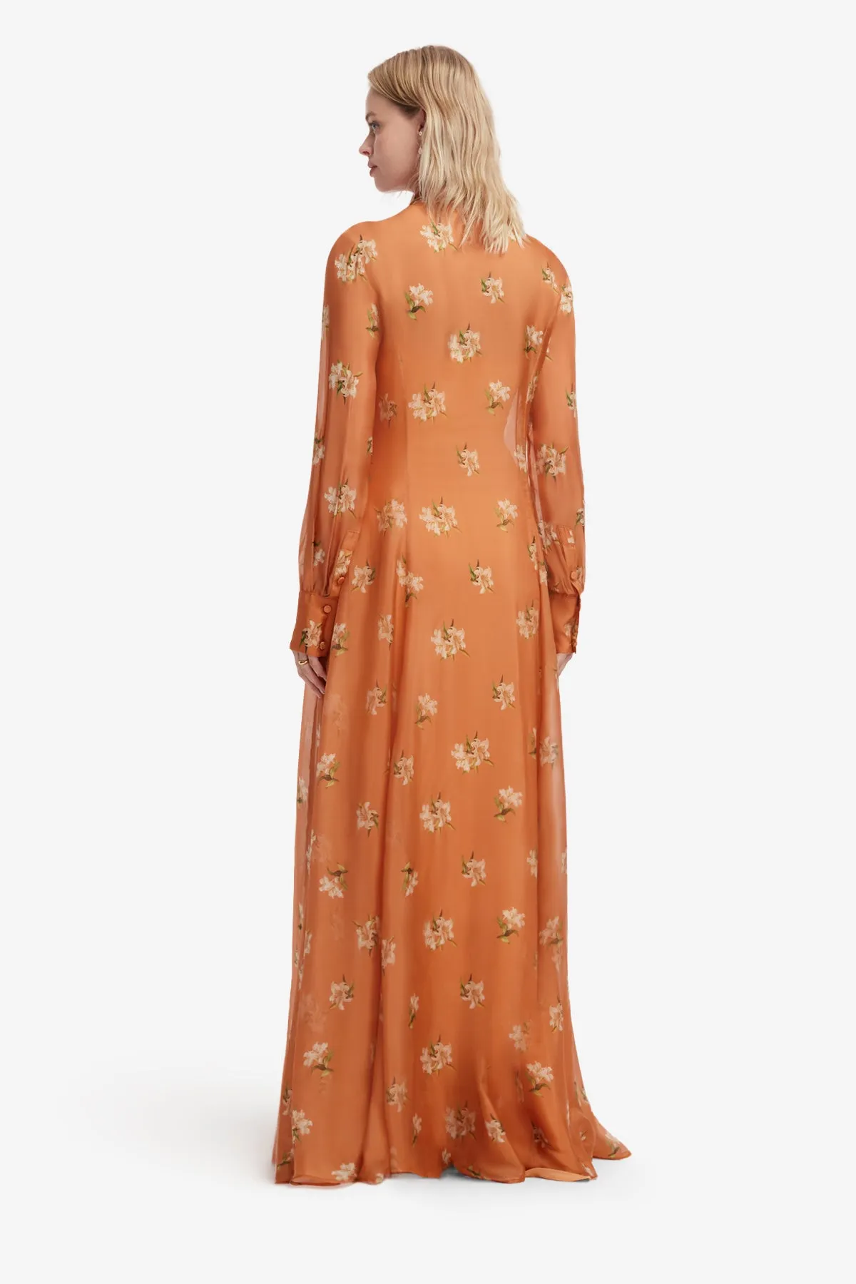 Lilith Tie Neck Maxi Dress - Lily Print in Ochre sold by LEO LIN product image thumbnail 5
