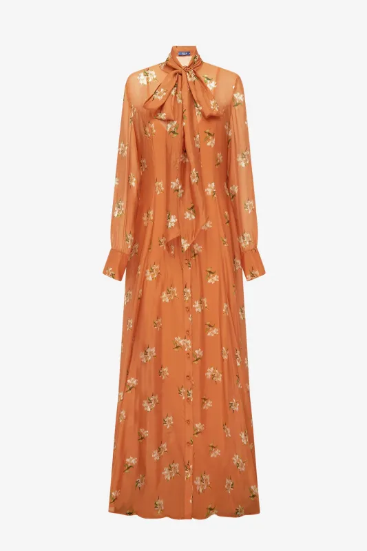 Lilith Tie Neck Maxi Dress - Lily Print in Ochre made by LEO LIN