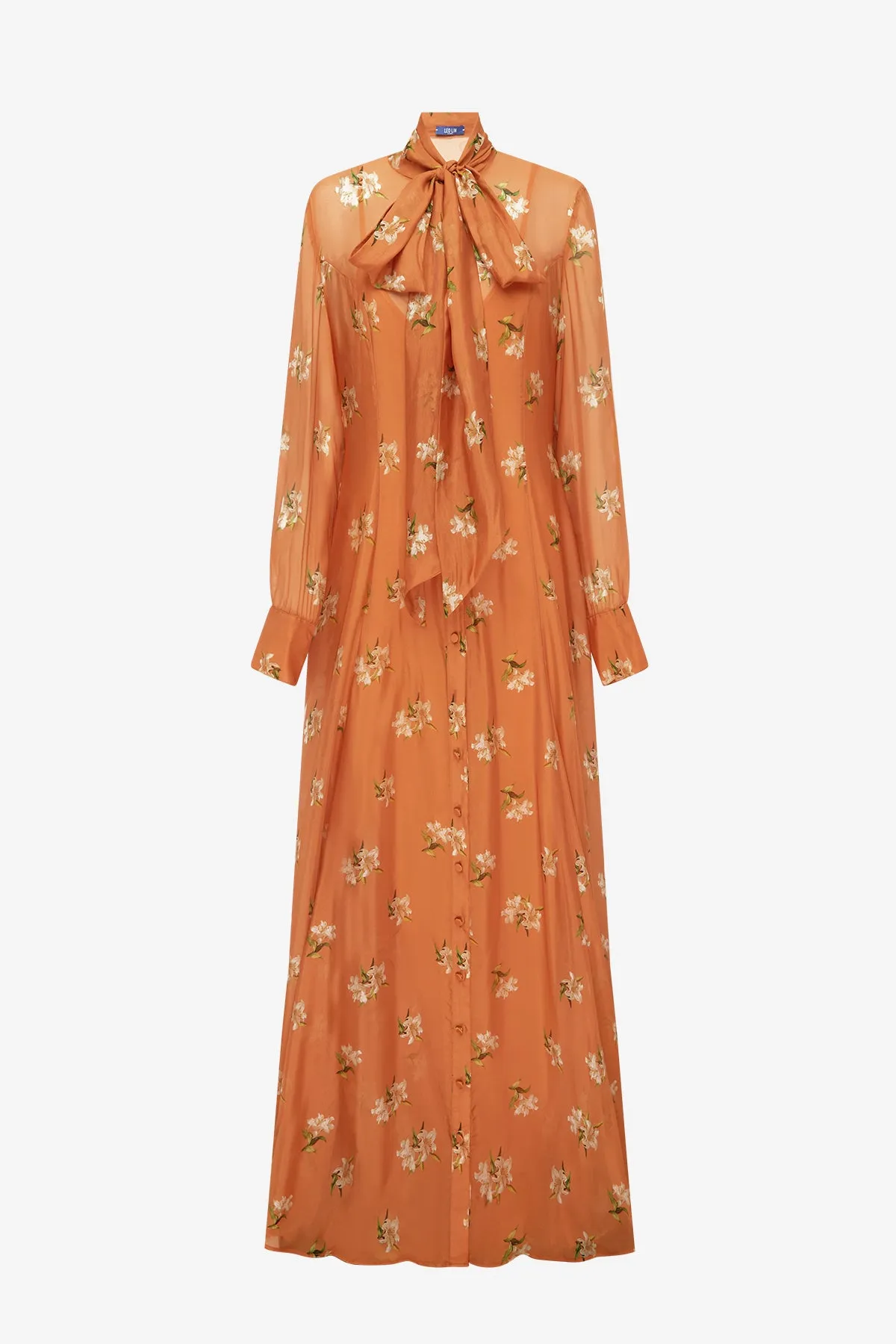 Lilith Tie Neck Maxi Dress - Lily Print in Ochre sold by LEO LIN