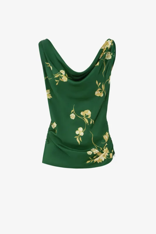 Zuri Cowl Neck Top - Forest Print made by LEO LIN