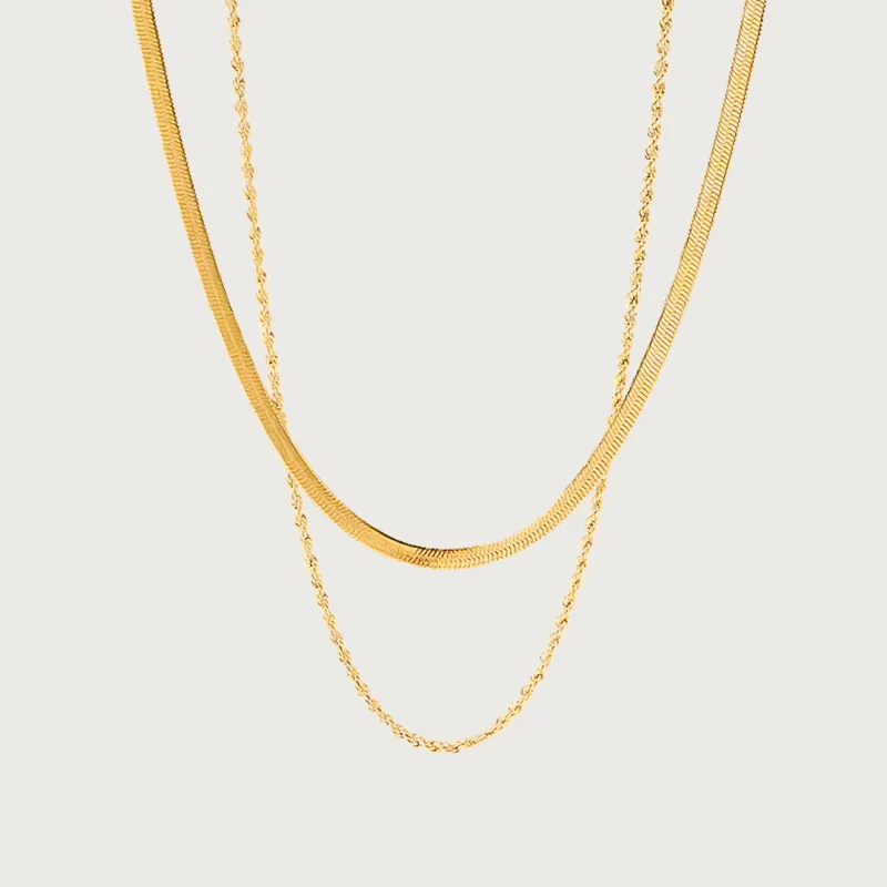 Herringbone & Rope Layered Necklace made by Cadena