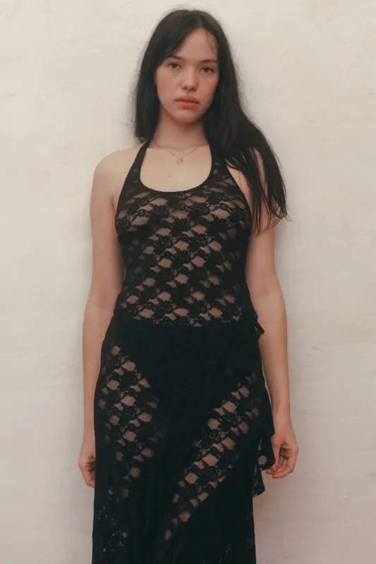 LANI LACE HALTER DRESS | BLACK sold by SISTER Studios
