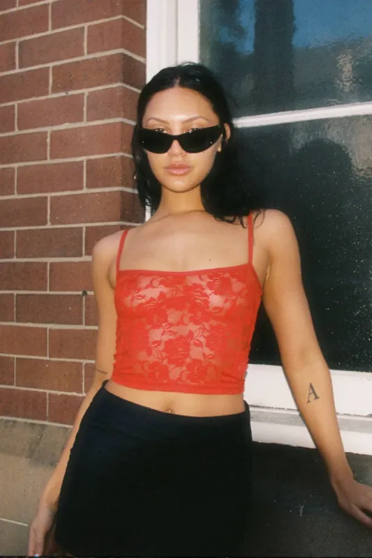 PIXIE LACE CAMI | RED sold by SISTER Studios