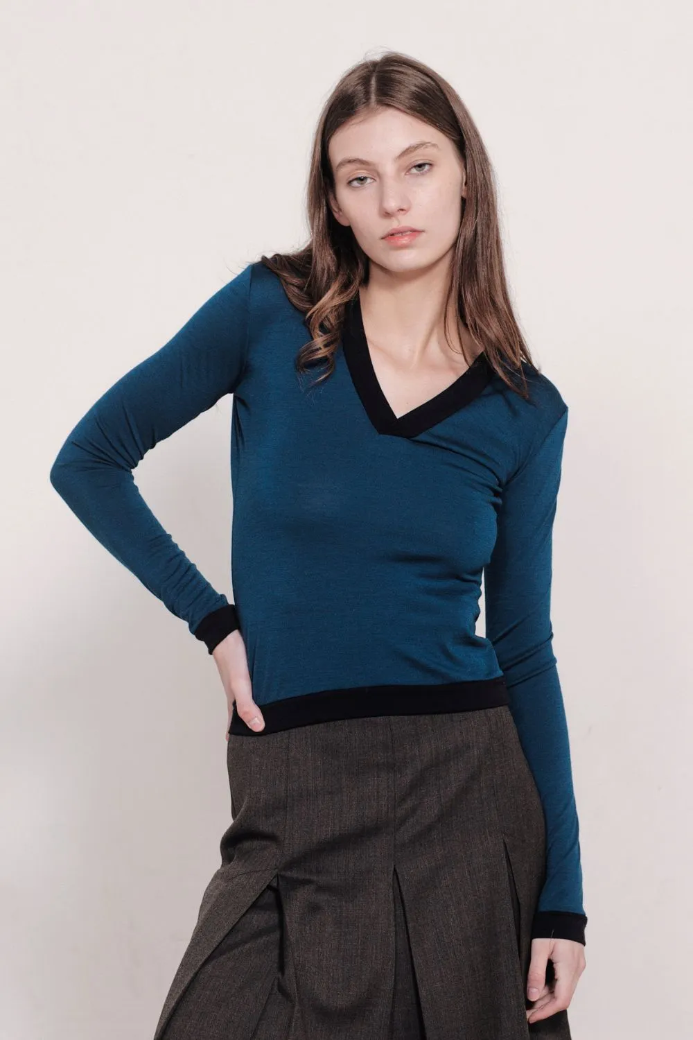 GOLDIE V NECK | BLUE AND NAVY sold by SISTER Studios product image thumbnail 3