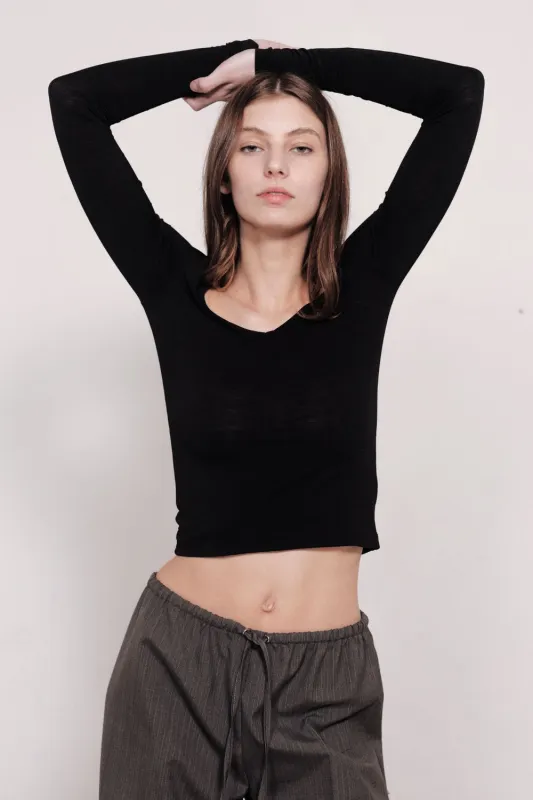 CARLOTTA DEEP V LONG SLEEVE | BLACK sold by SISTER Studios