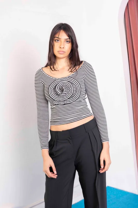 ROSETTE LONG SLEEVE TOP | STRIPE sold by SISTER Studios