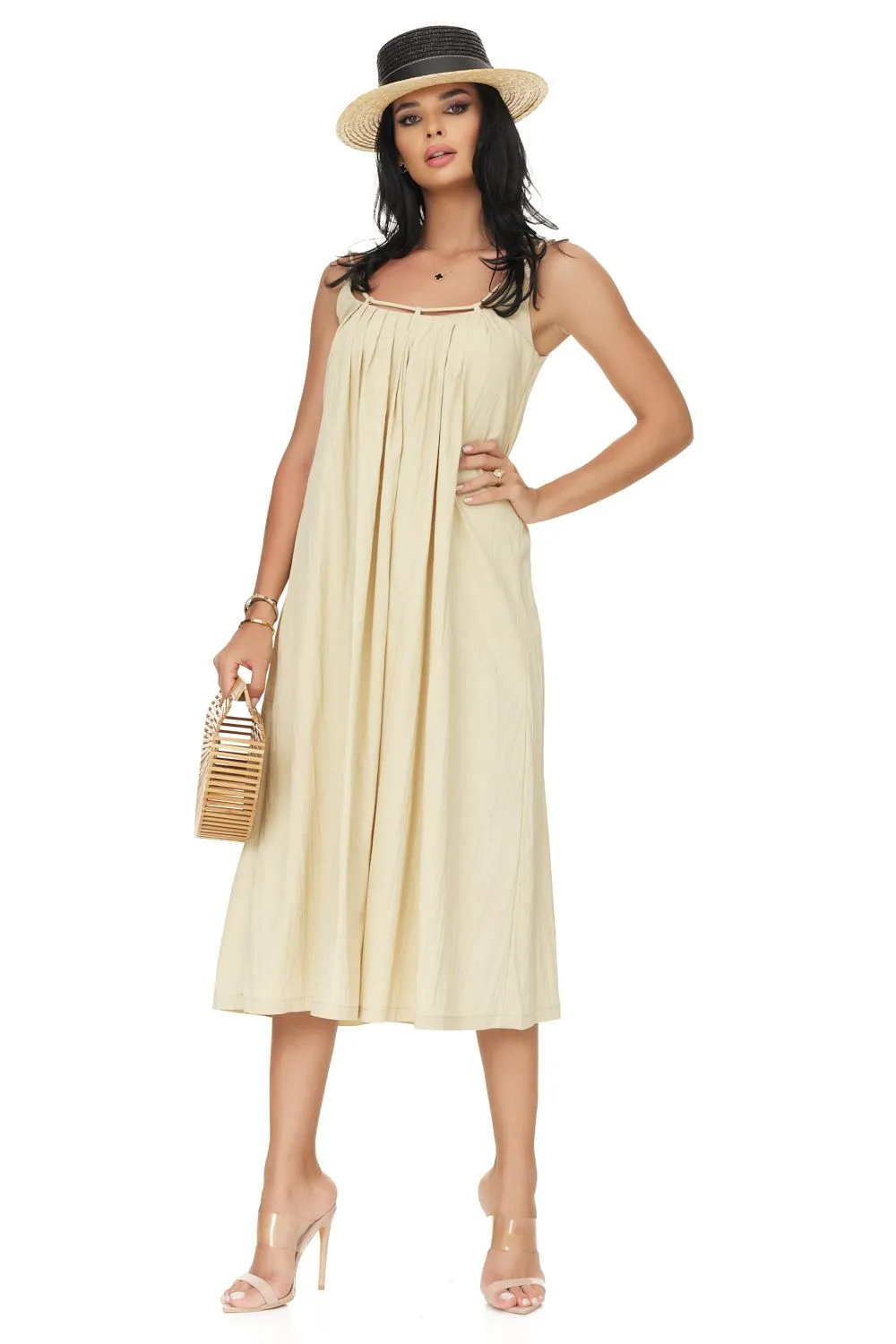 Rochie dama midi bej Loriane Bogas sold by bogas