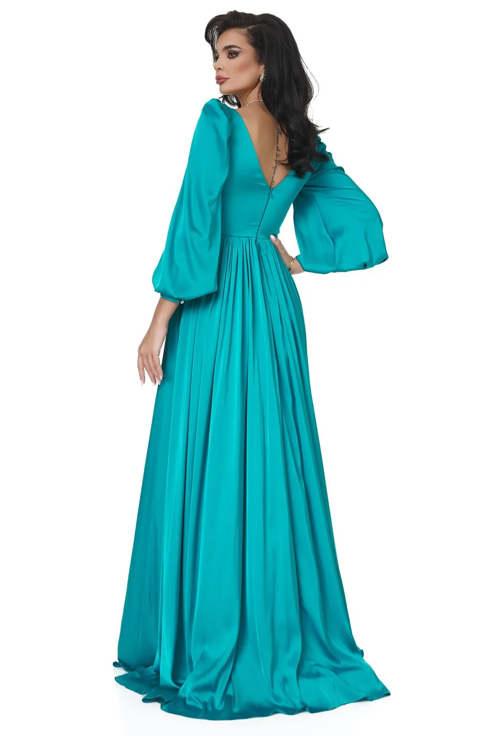 Rochie lunga voal satinat turcoaz Cristalini Bogas sold by bogas product image thumbnail 4