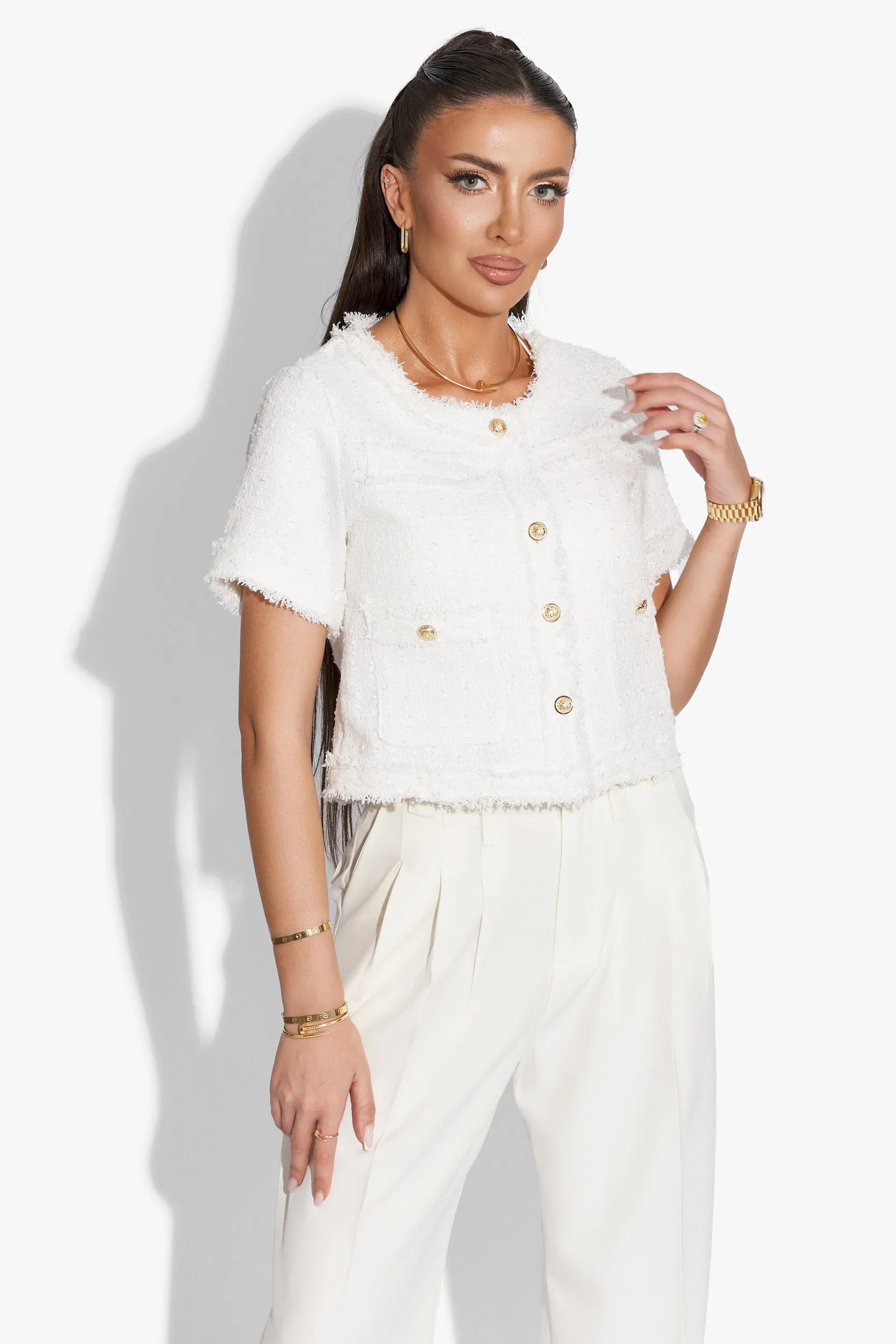 Sacou dama elegant alb Unablety Bogas sold by bogas