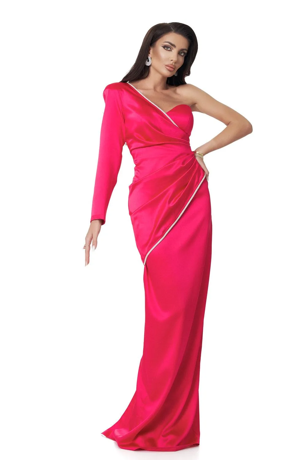 Rochie lunga saten fucsia Marinette Bogas sold by bogas