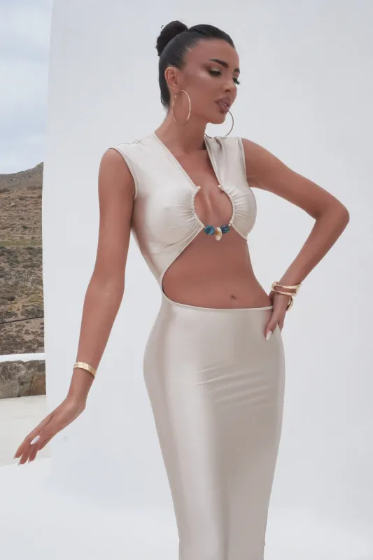 Rochie dama lunga bej Cerelia Bogas sold by bogas