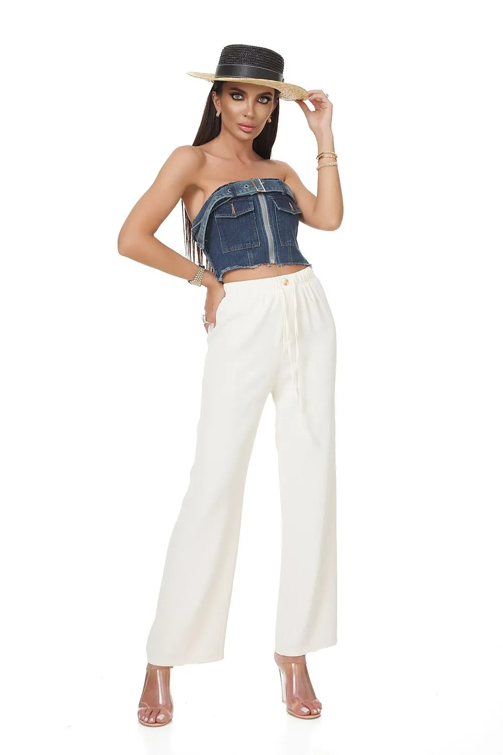 Pantaloni dama casual albi Chalciope Bogas sold by bogas product image thumbnail 4