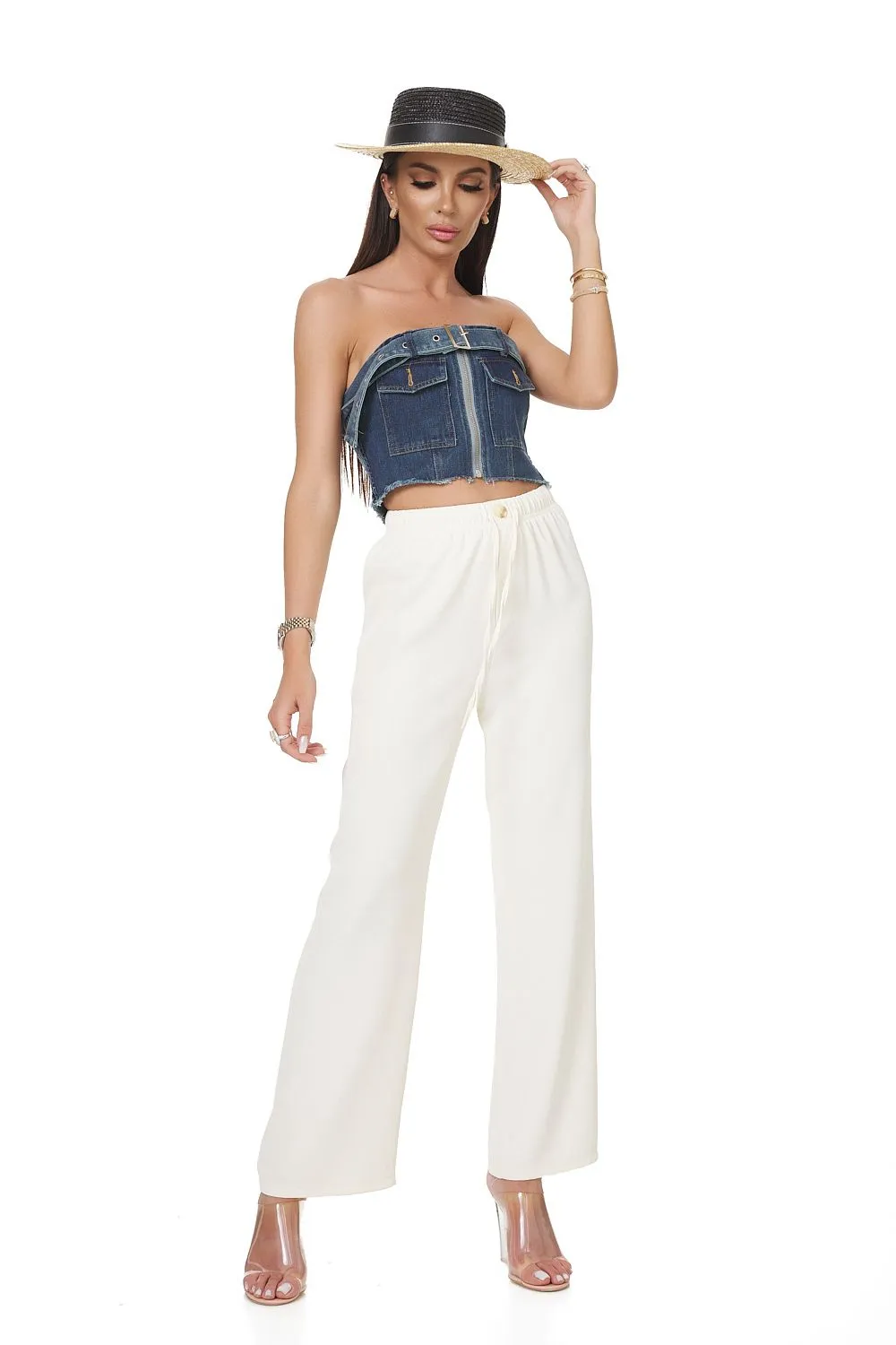 Pantaloni dama casual albi Chalciope Bogas sold by bogas product image thumbnail 3