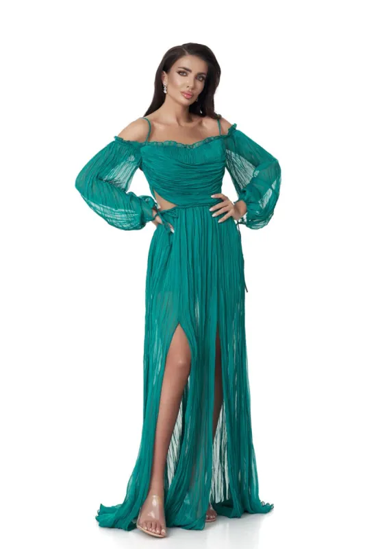 Rochie dama lunga matase verde Ekanta Bogas sold by bogas