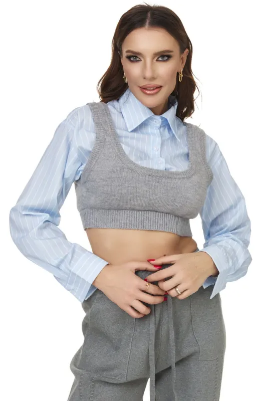 Camasa cu bustiera bleu gri Timey Bogas sold by bogas