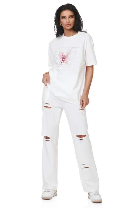 Pantaloni dama casual albi Lavile Bogas sold by bogas