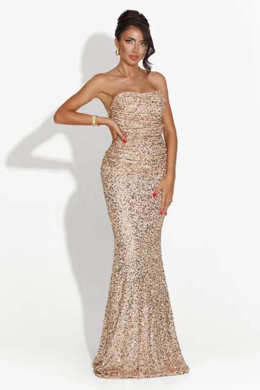 Rochie dama lunga bej Azaria Bogas sold by bogas