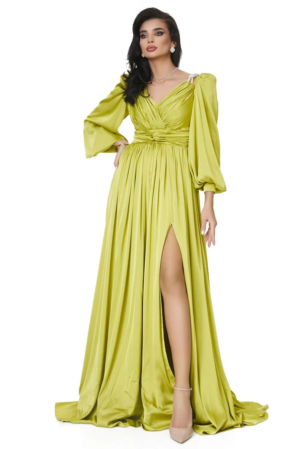 Rochie lunga voal satinat verde Cristalini Bogas sold by bogas