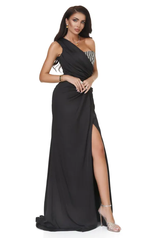 Rochie lunga voal satinat neagra Juridis Bogas sold by bogas