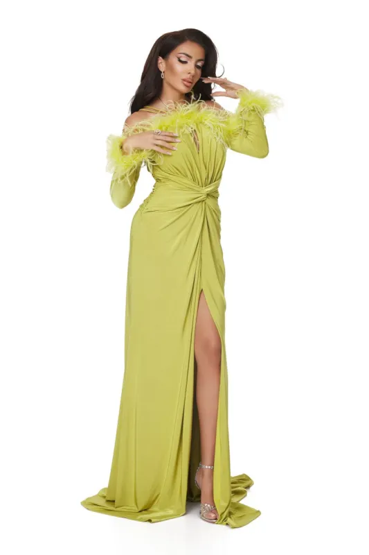 Rochie dama lunga lycra verde lime Deanne Bogas sold by bogas